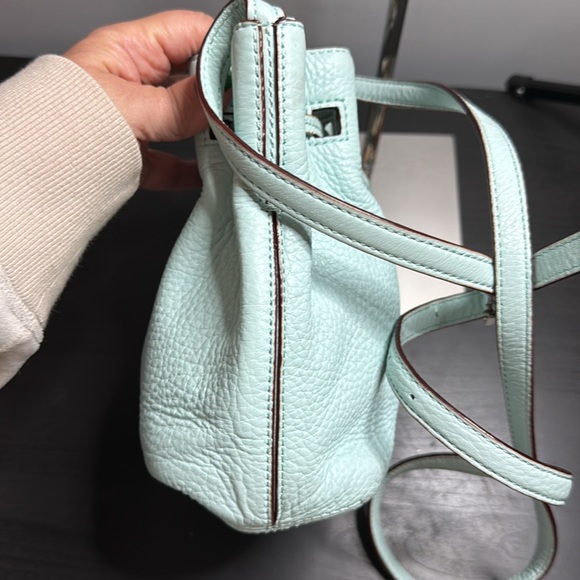 Kate Spade Copper Drawstring Bucket Bag Small Crossbody Strap Lined Light Blue - Picture 6 of 11